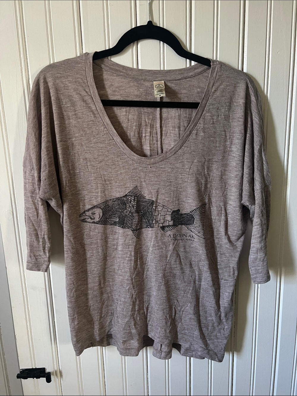 Taupe Graphic Fish Scoop Neck Top